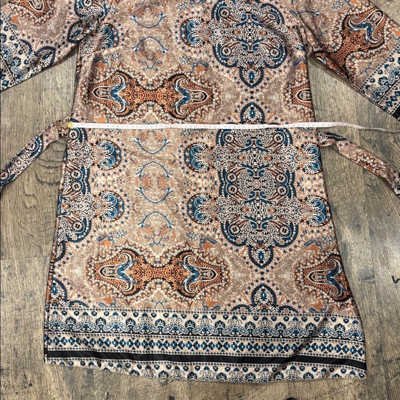 Elegant Paisley Print Dress - Brown and Blue - Picture 6 of 10